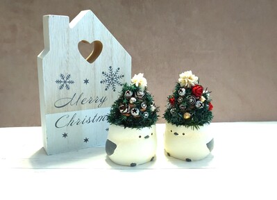 小/チェコガラス/クリスマスツリー/ハンドメイド/パープル