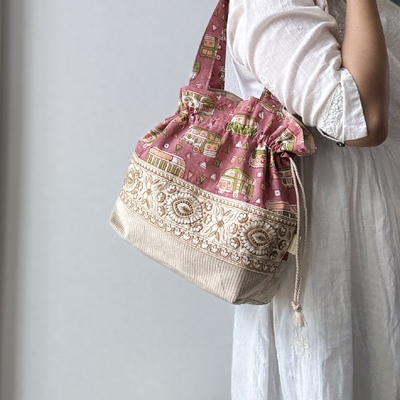 サイズが選べる テディベア柄　モカベージュ斜めチェク　レッスンバック サイズが選べる テディベア柄 モカベージュ斜めチェク レッスン