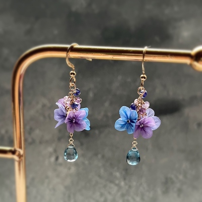 蝶々の裏も綺麗な大ぶりつまみ細工ピアス イヤリング 紫 和装 コスプレ