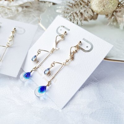 ハンドメイド ピアス レジン 小さい 星 スター 緑 花 ドライフラワー  