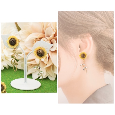 ピアス*・【ひまわり 大 ドット】本物のお花を使った くい ひまわりピアス